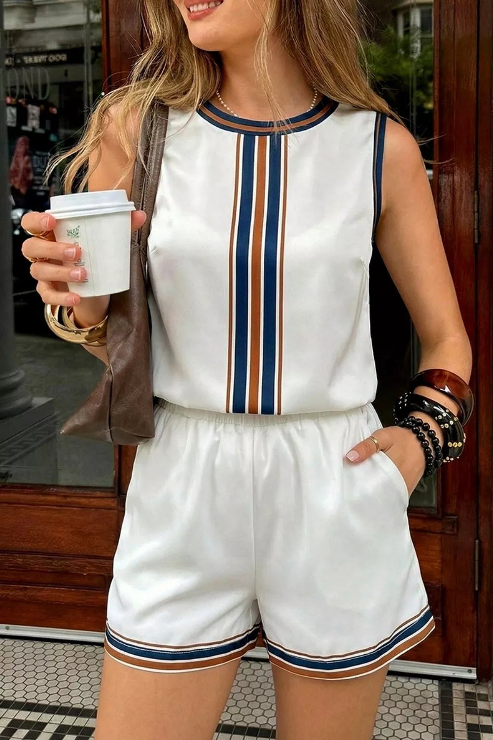 Trendsi Striped Sleeveless Top and Shorts Set -
