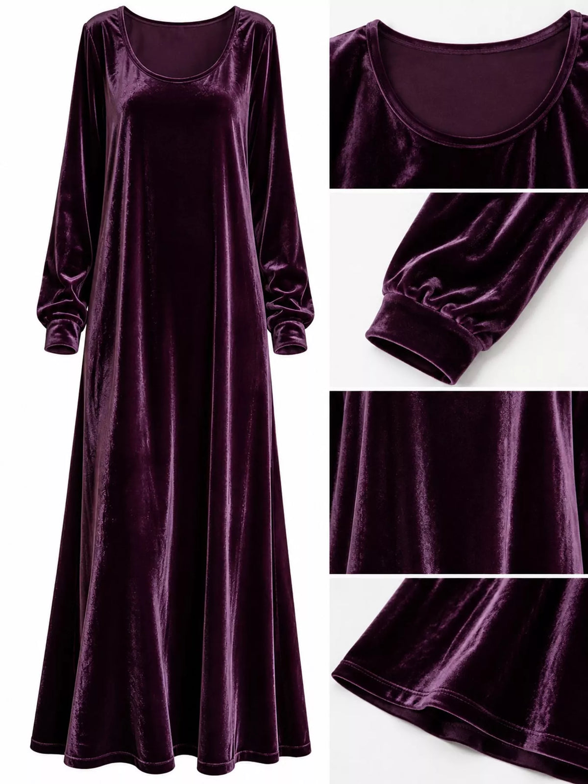 Velvet maxi dress, purple detail collage