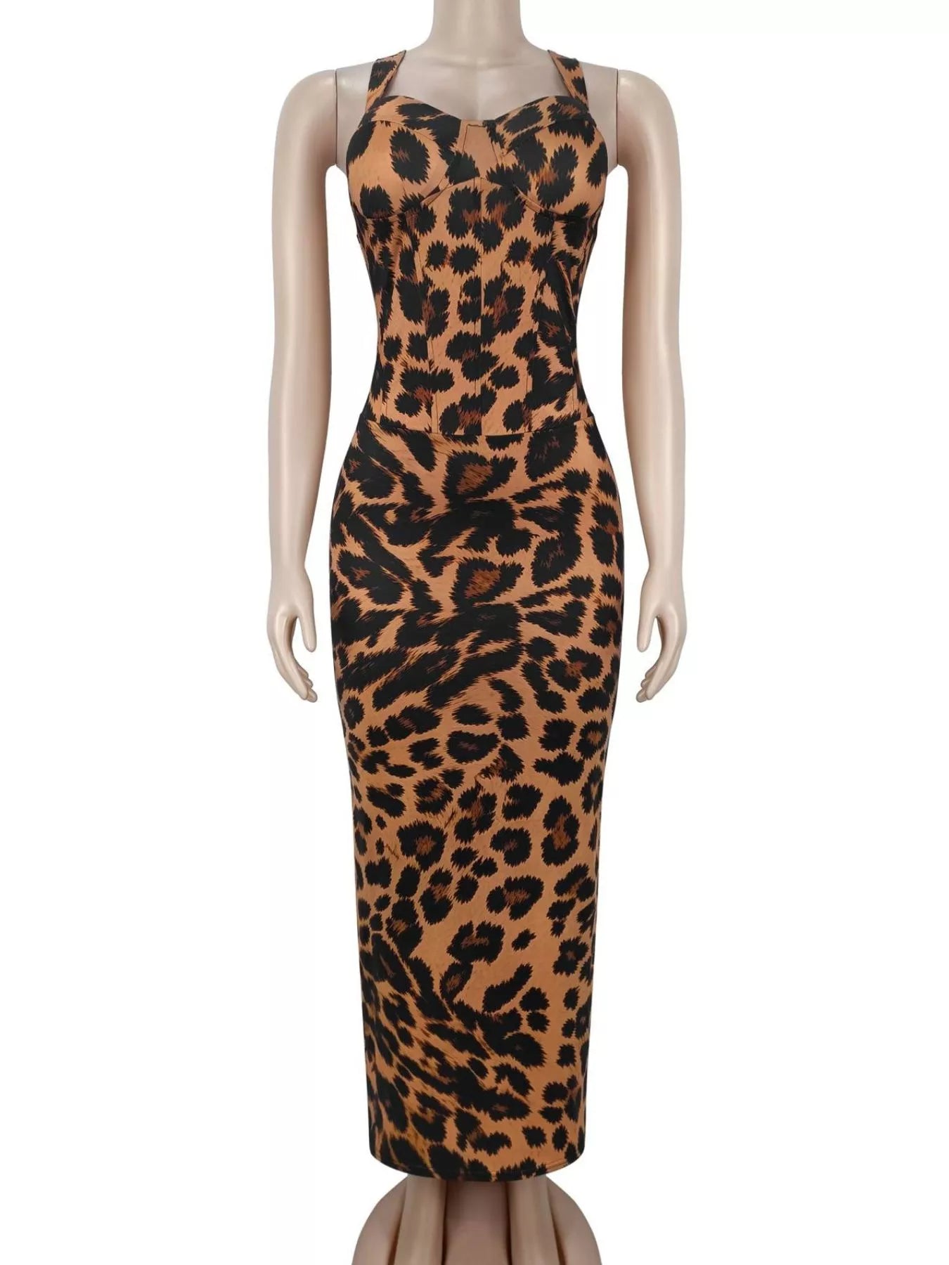 Trendsi Leopard Sweetheart Neck Maxi Dress -