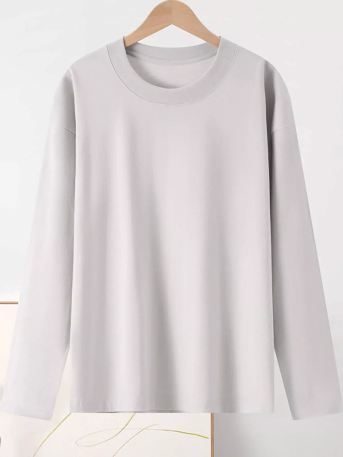 Solid Long-Sleeve Crew Neck T-Shirt — garment front