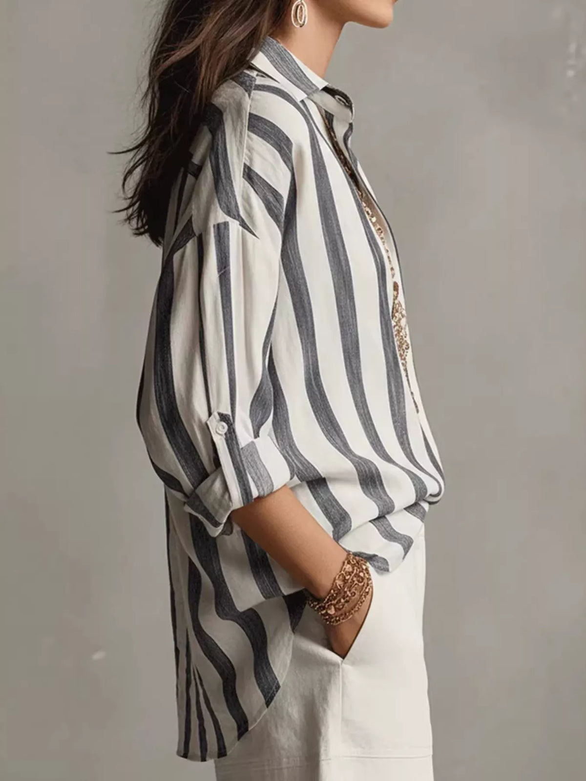 Oversized Striped Long Sleeve Shirt, side view