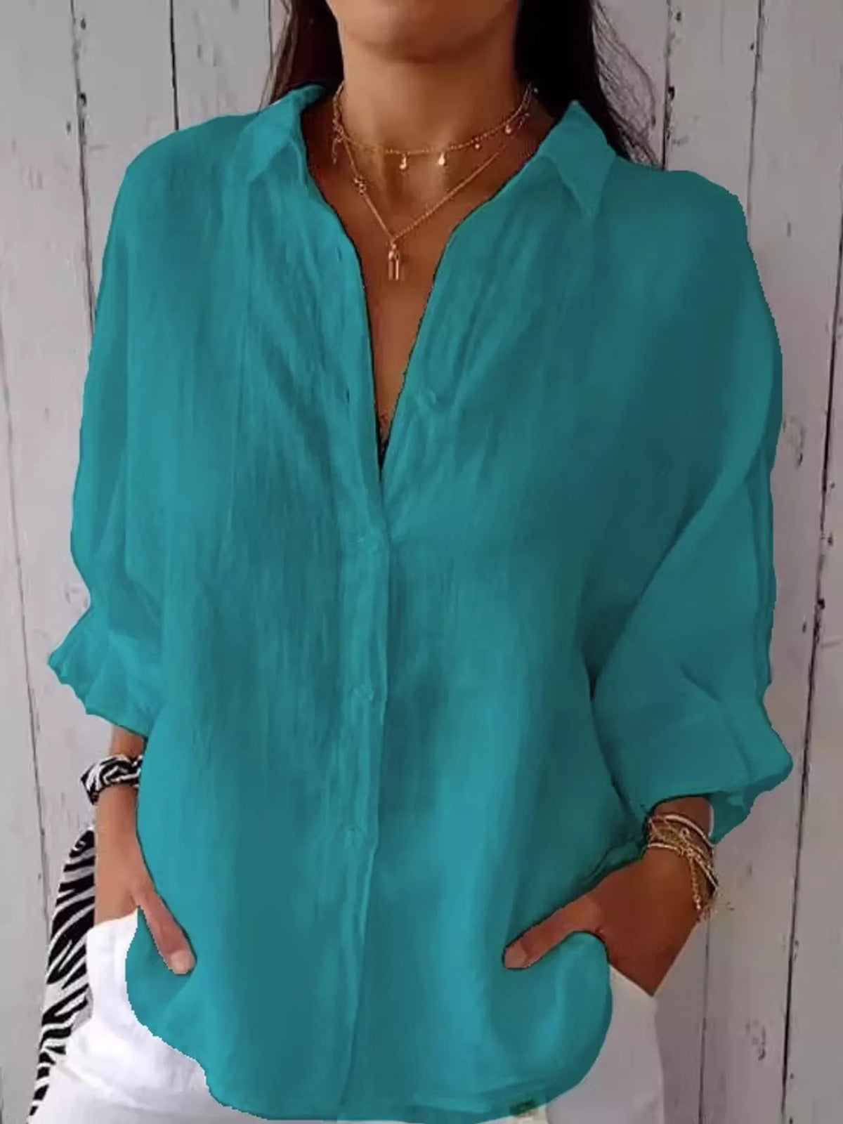 Teal loose fit tie-back shirt