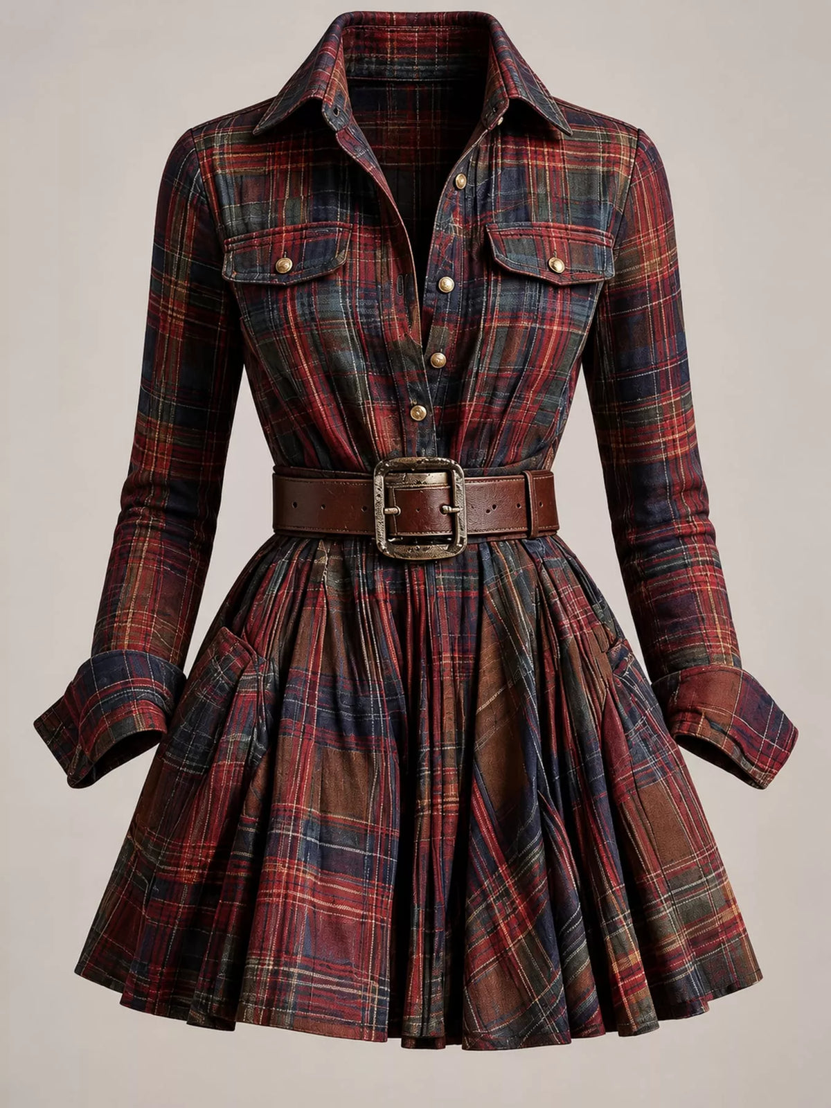 Red plaid shirt dress