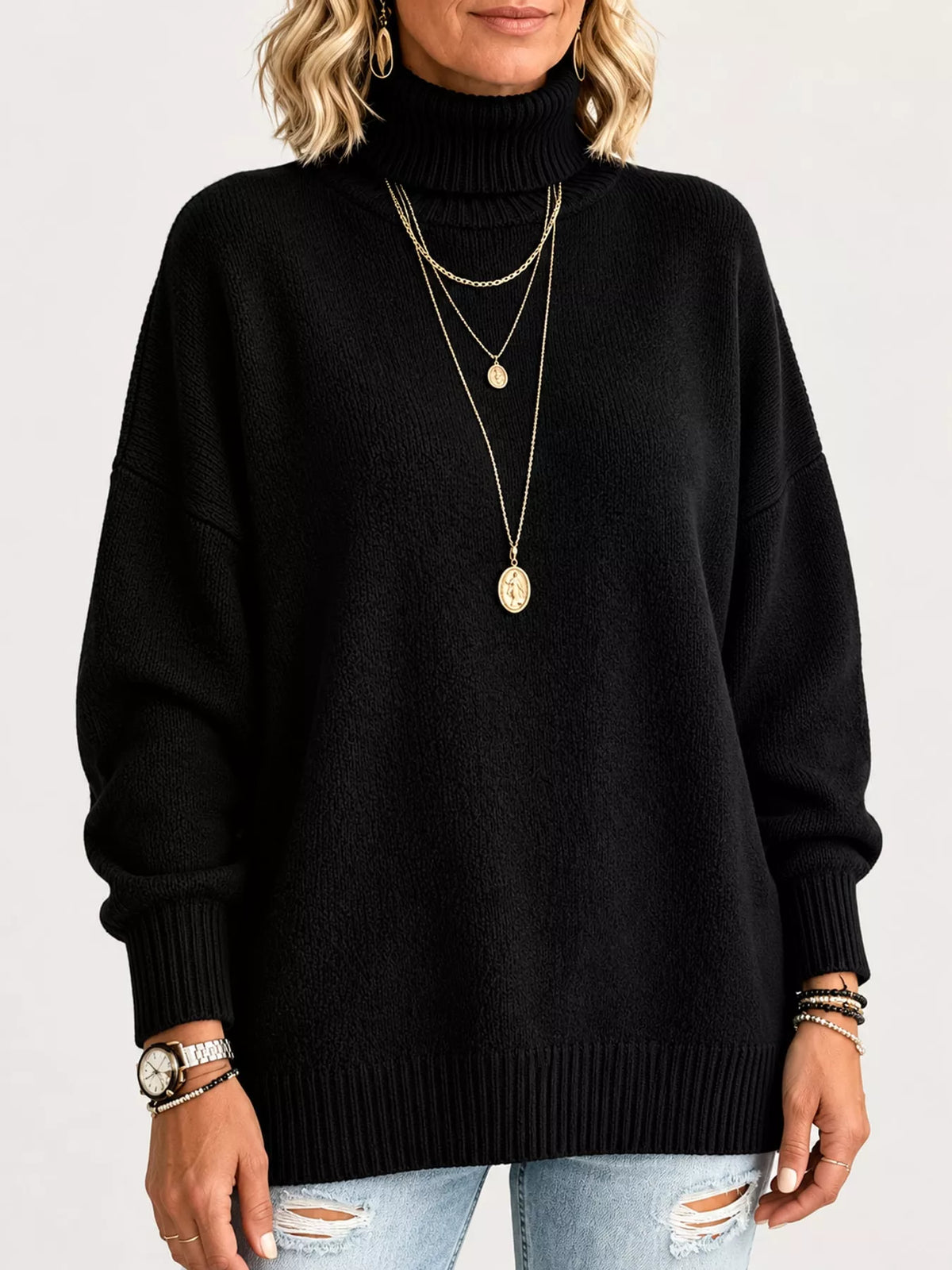 Black turtleneck sweater
