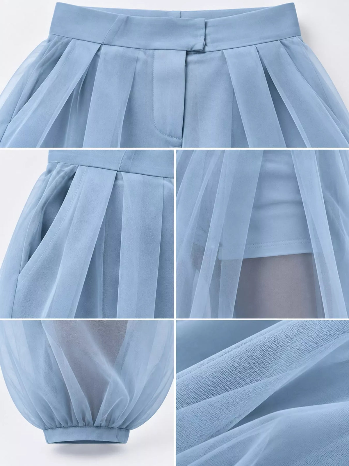 High-Waisted Sheer Tulle Balloon Pants — garment construction details