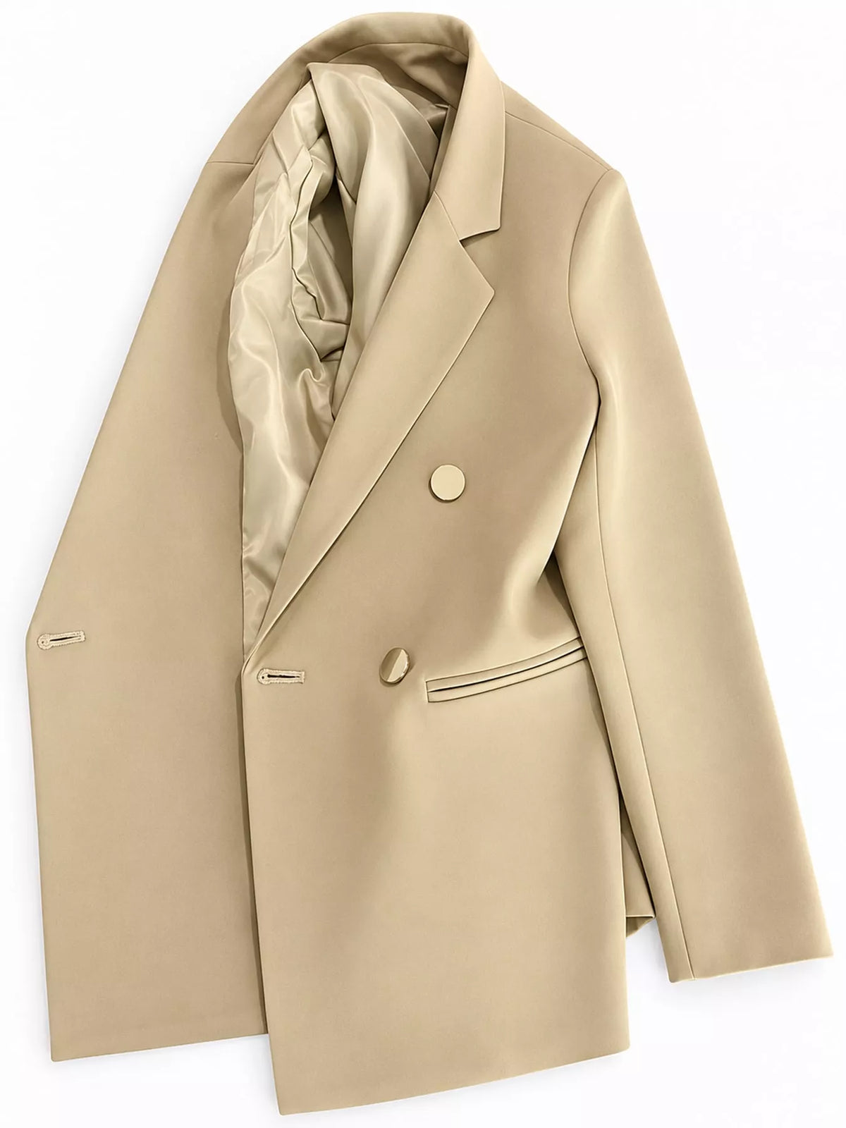 Beige double-breasted lapel collar blazer