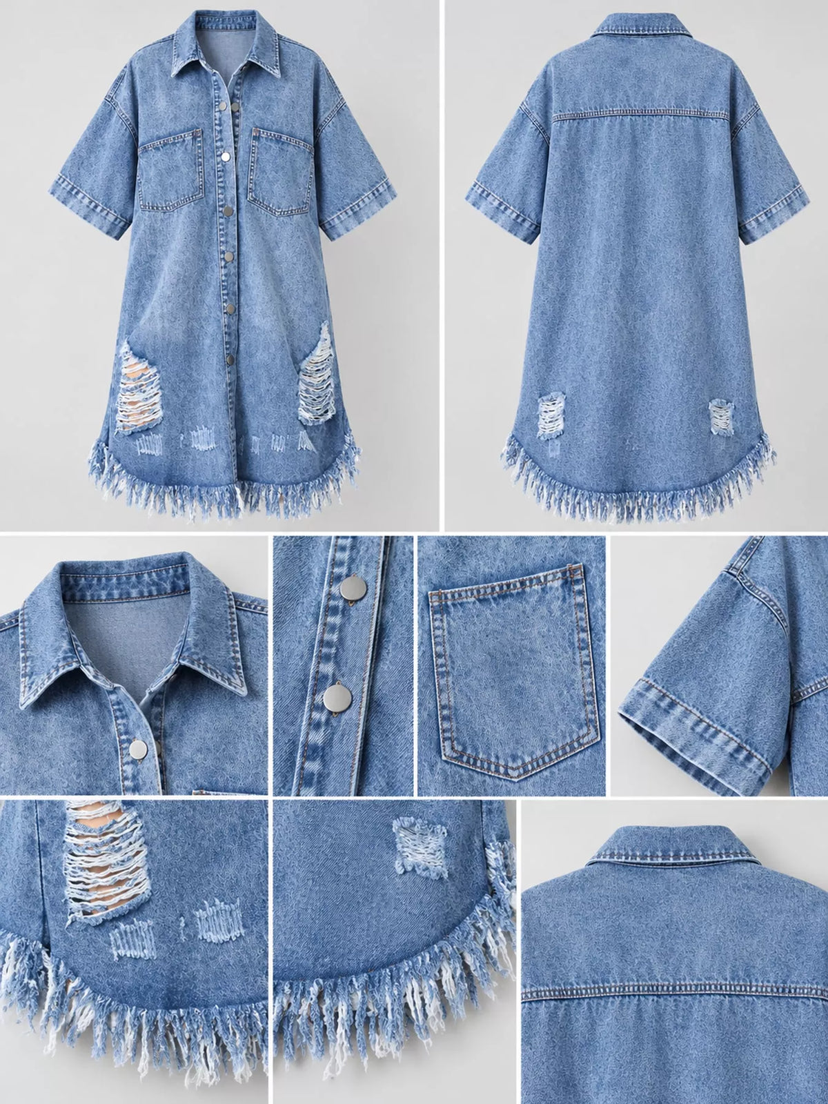 Denim dress, light blue detail collage