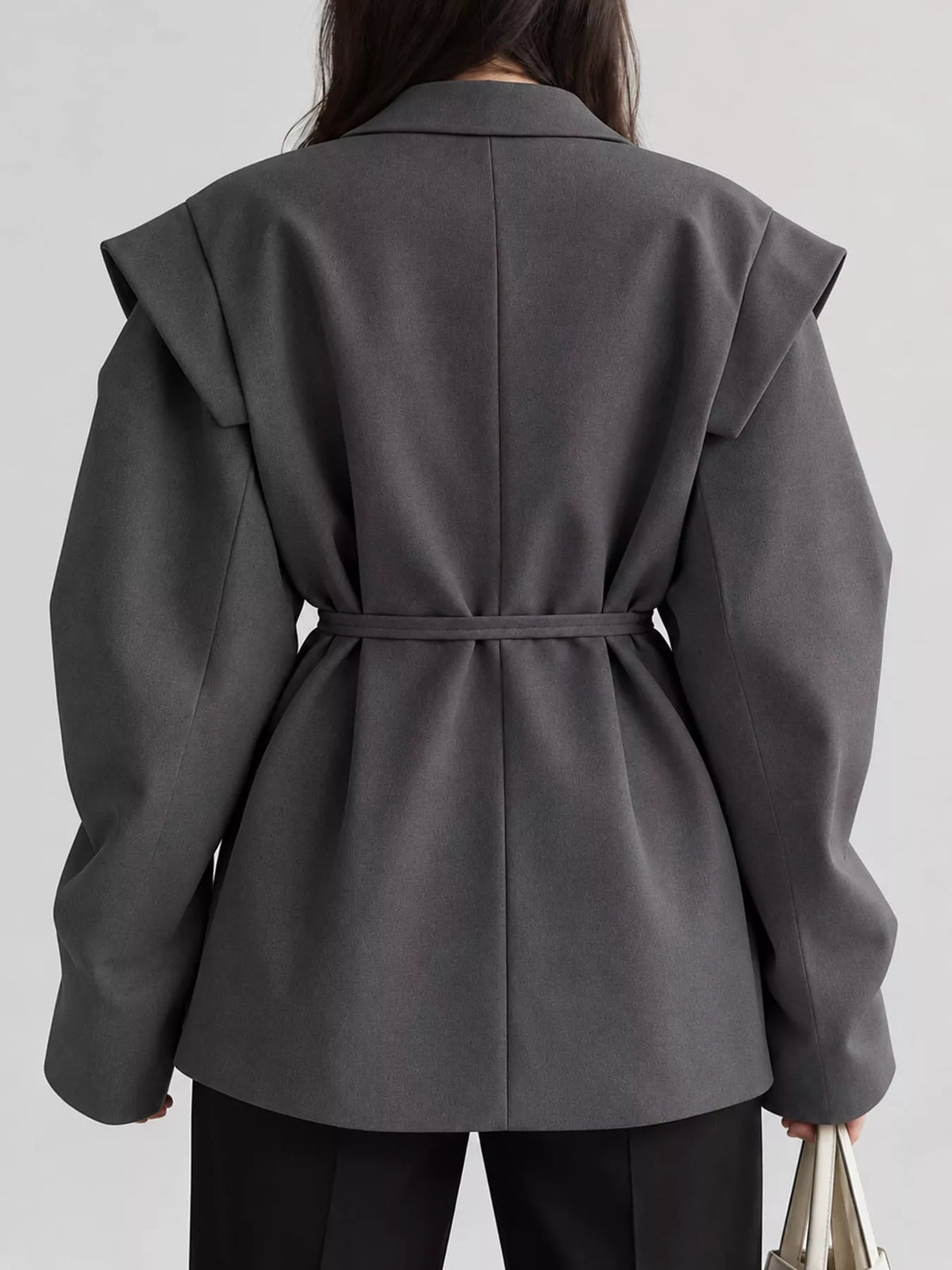 Collared long sleeve blazer, back view