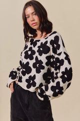 Trendsi SO ME Loose Fit Flower Lightweight Sweater Top -