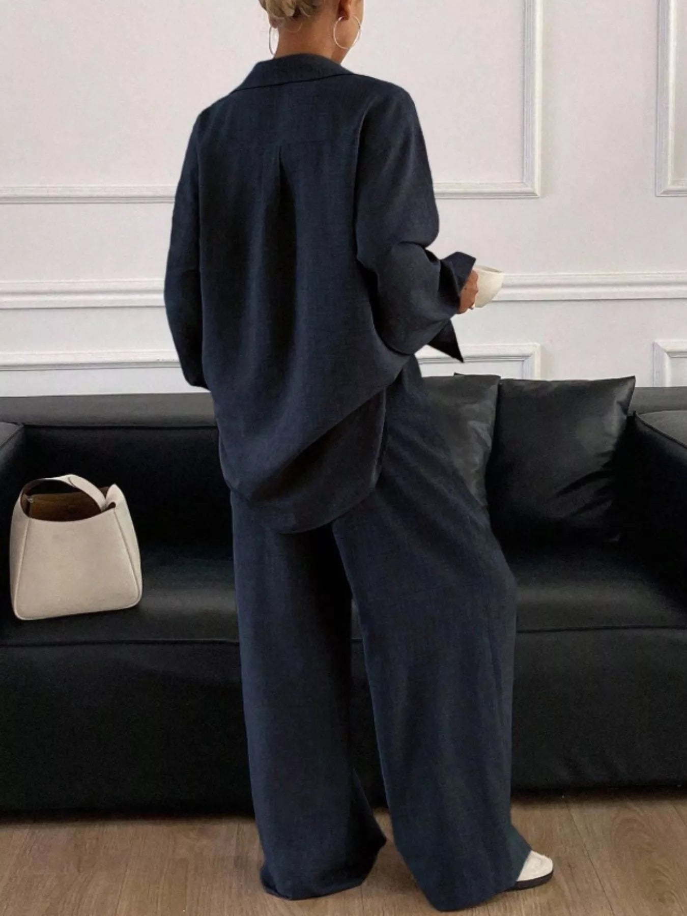 Trendsi Button Up Long Sleeve Shirt and Wide Leg Pants Set -