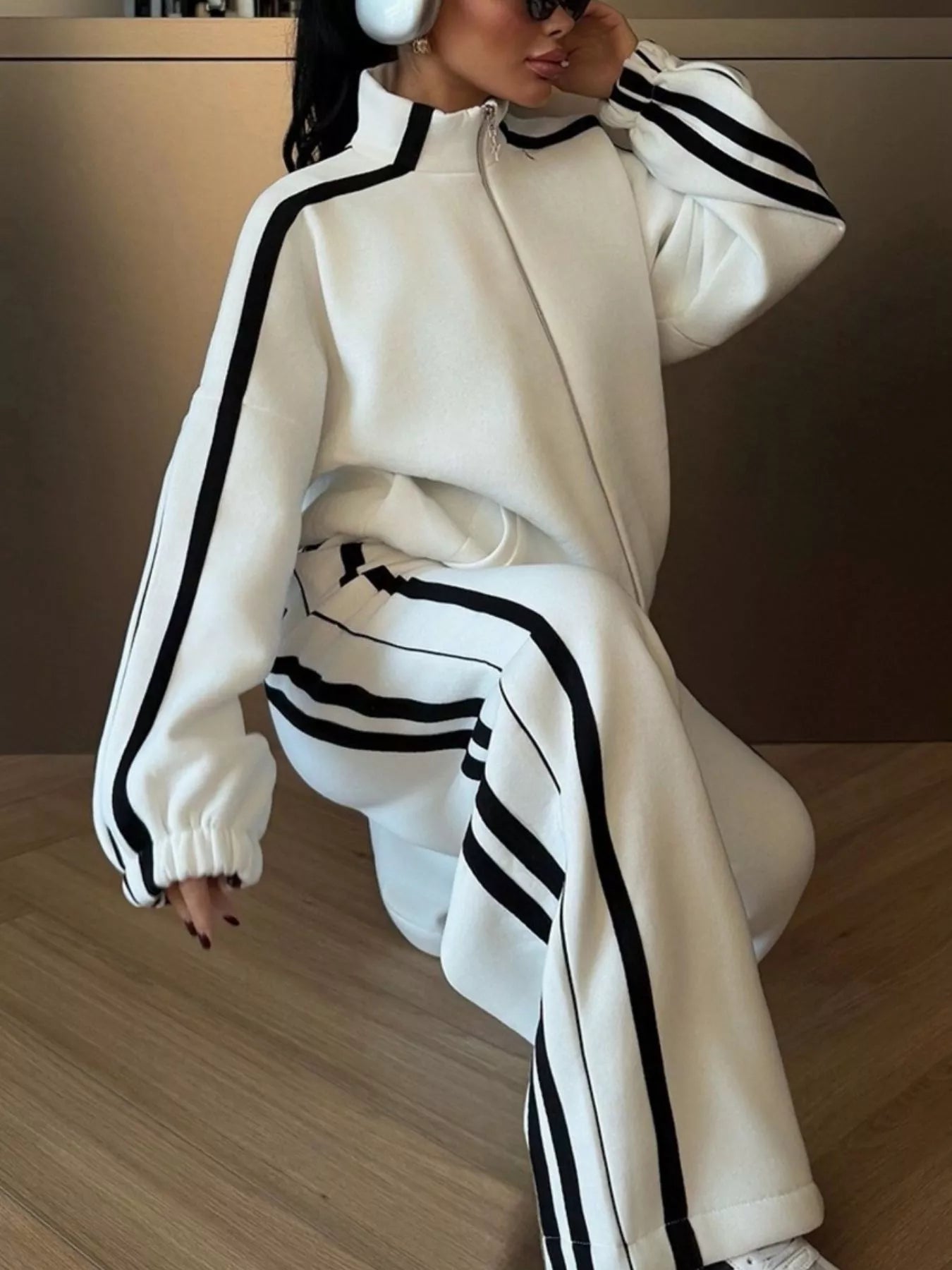 Trendsi Side Stripes Zip Up Top and Pants Set -