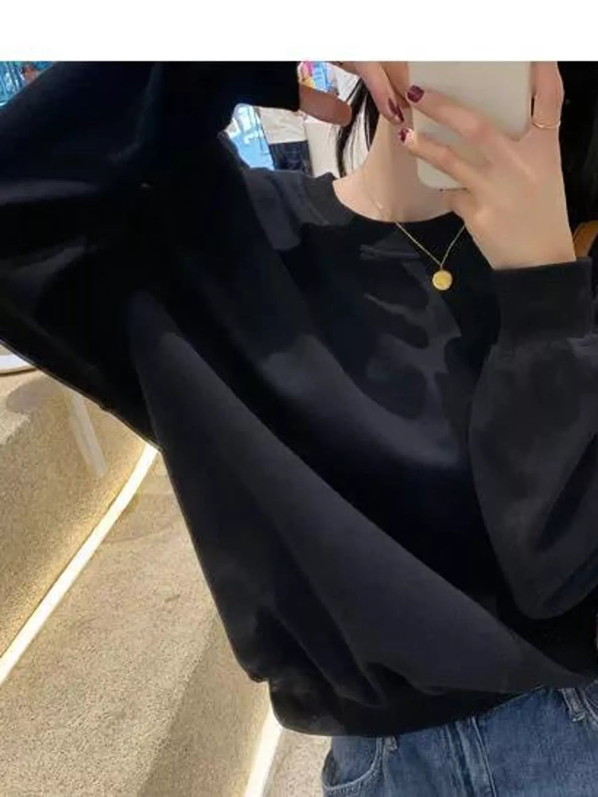Women's Cold-Shoulder Zipper Detail Sweatshirt in black — front view