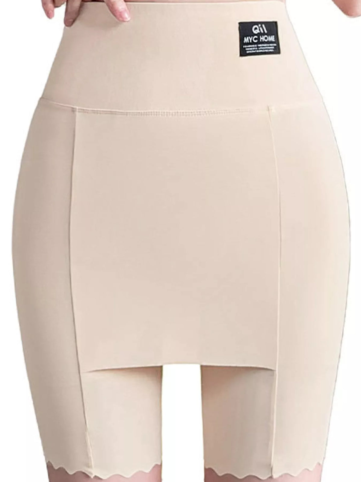 Women's High-Waisted Long-Leg Underwear Shorts in beige — front view