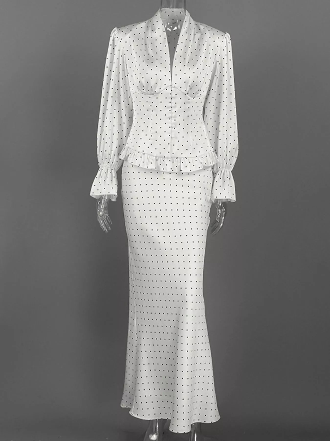 Trendsi Satin Polka Dot Top and Skirt Set -