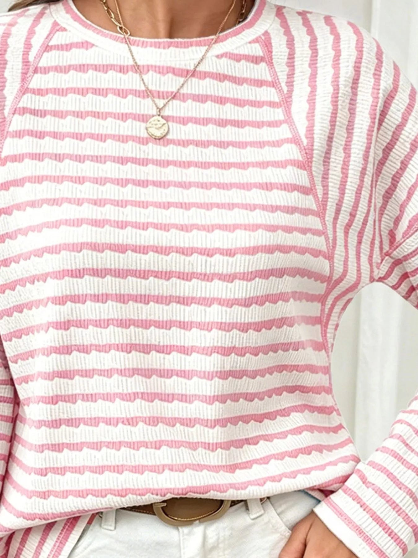 Trendsi Casual Striped Raglan Sleeve Long-Sleeve T-Shirt -