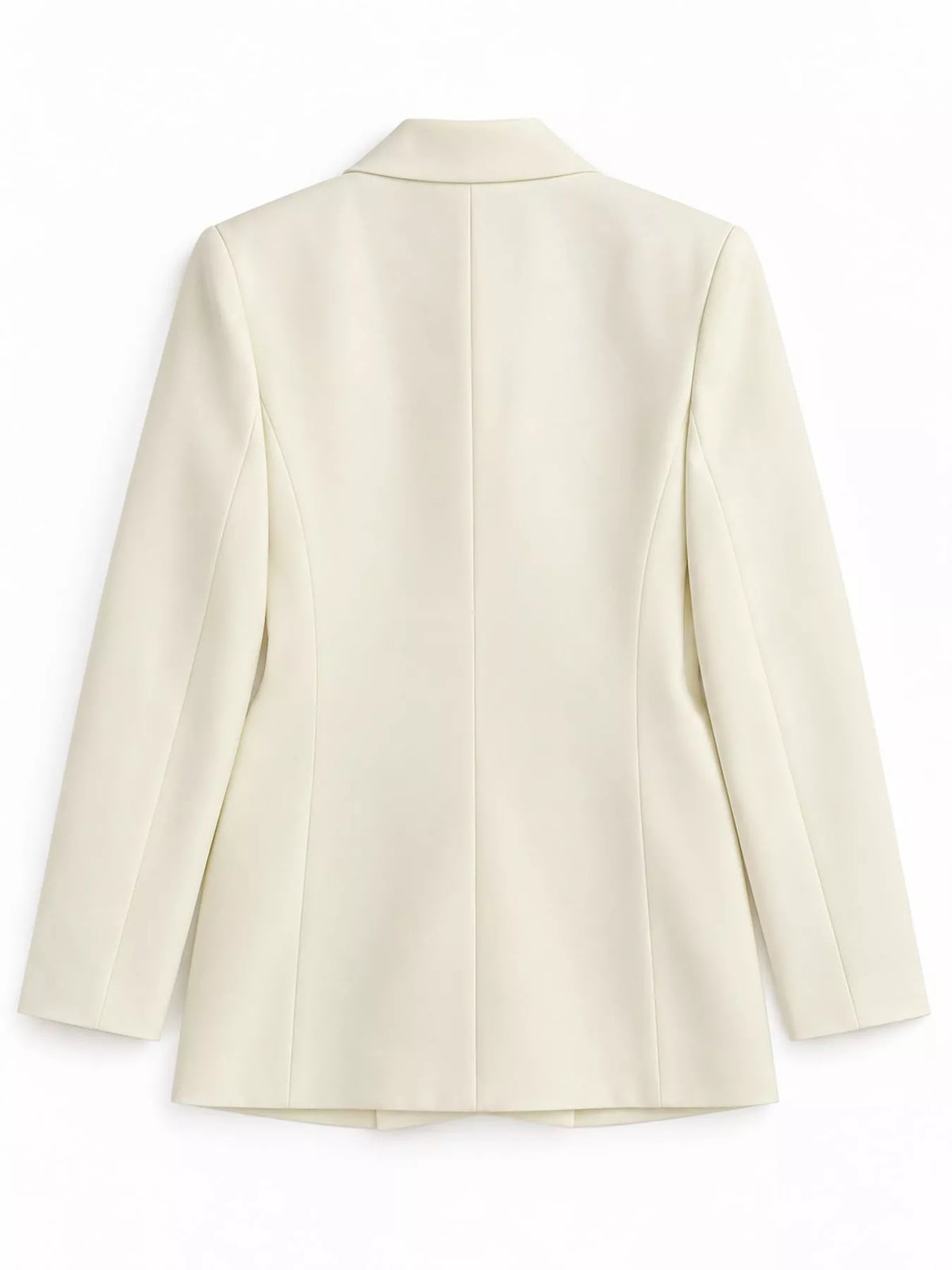 Cream double-breasted lapel collar blazer, back view