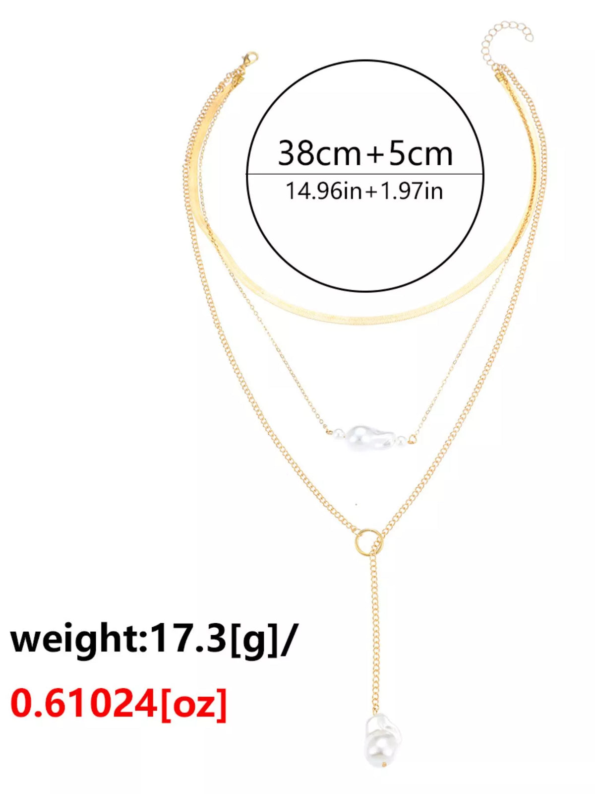 Gold three-layer pearl necklace