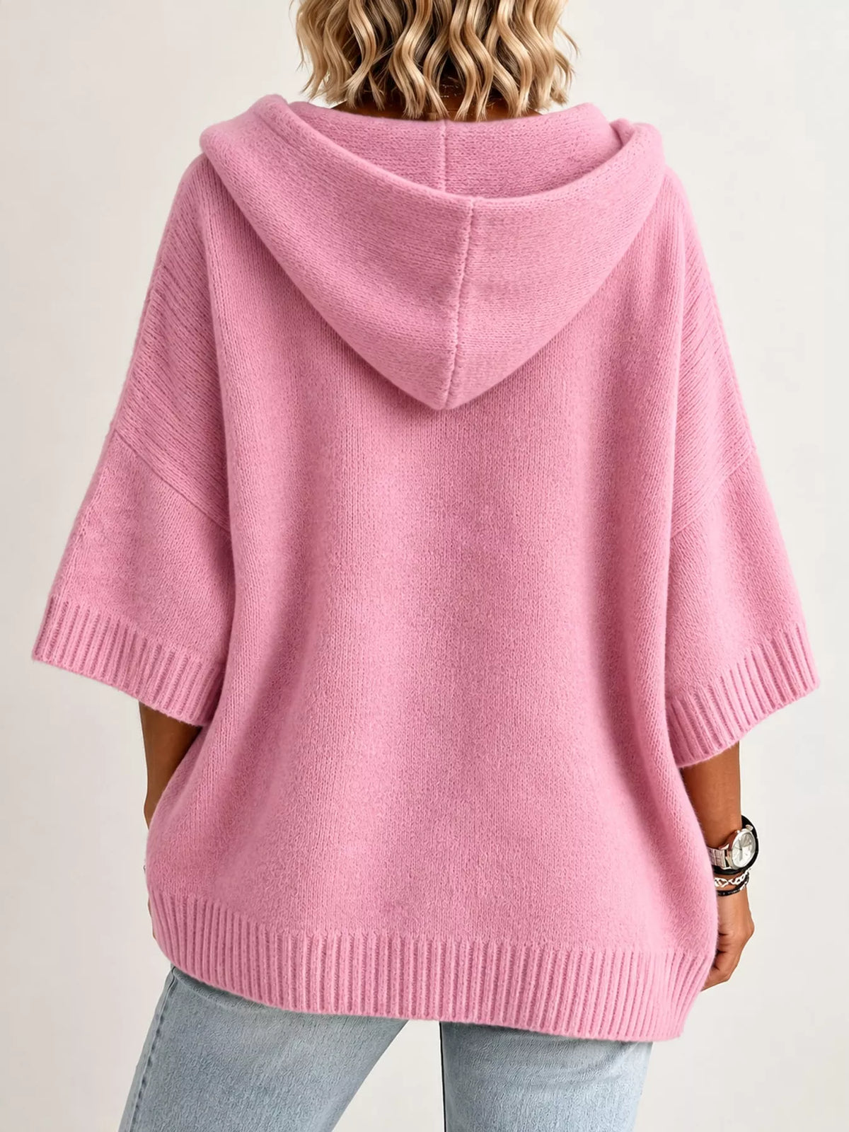 Hooded knit cardigan, pink back