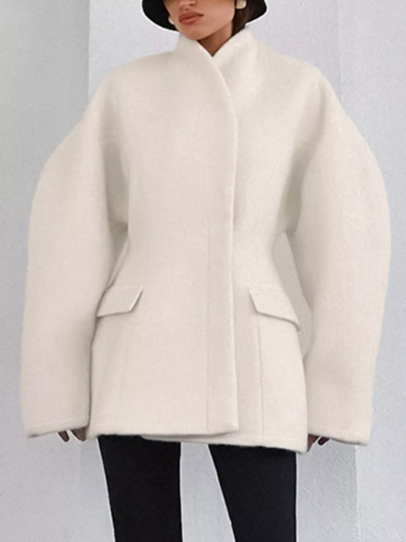 Trendsi Wool-Blend Leg-of-Mutton Sleeves Outerwear -