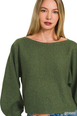 Trendsi Zenana Boat Neck Balloon Sleeve Sweater -