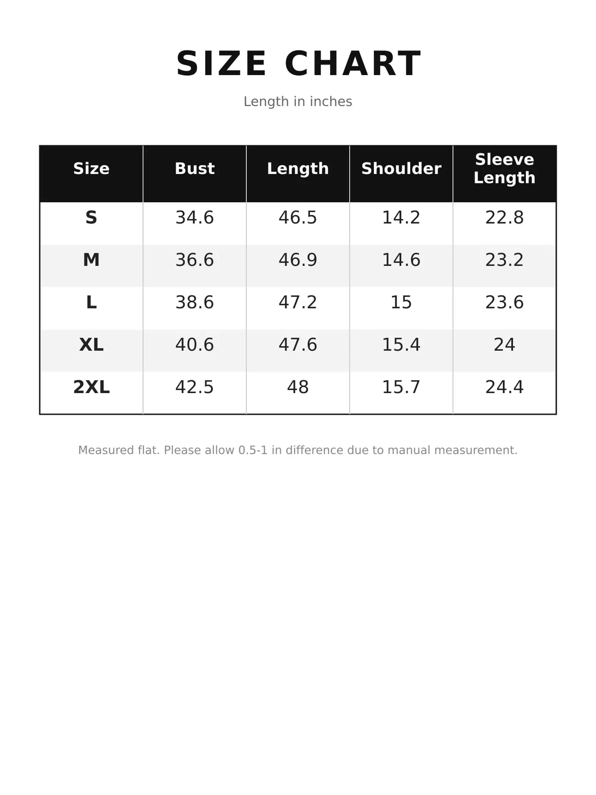 Size chart for women's surplice long sleeve midi dress
