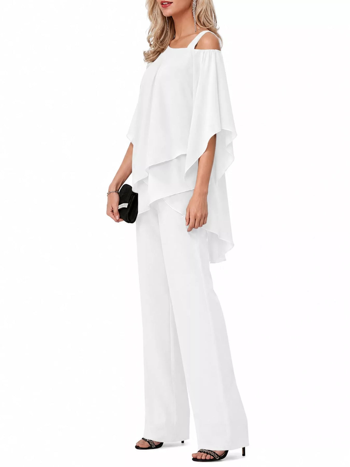 Cold-Shoulder Layered Top and Wide-Leg Pants Set — side view