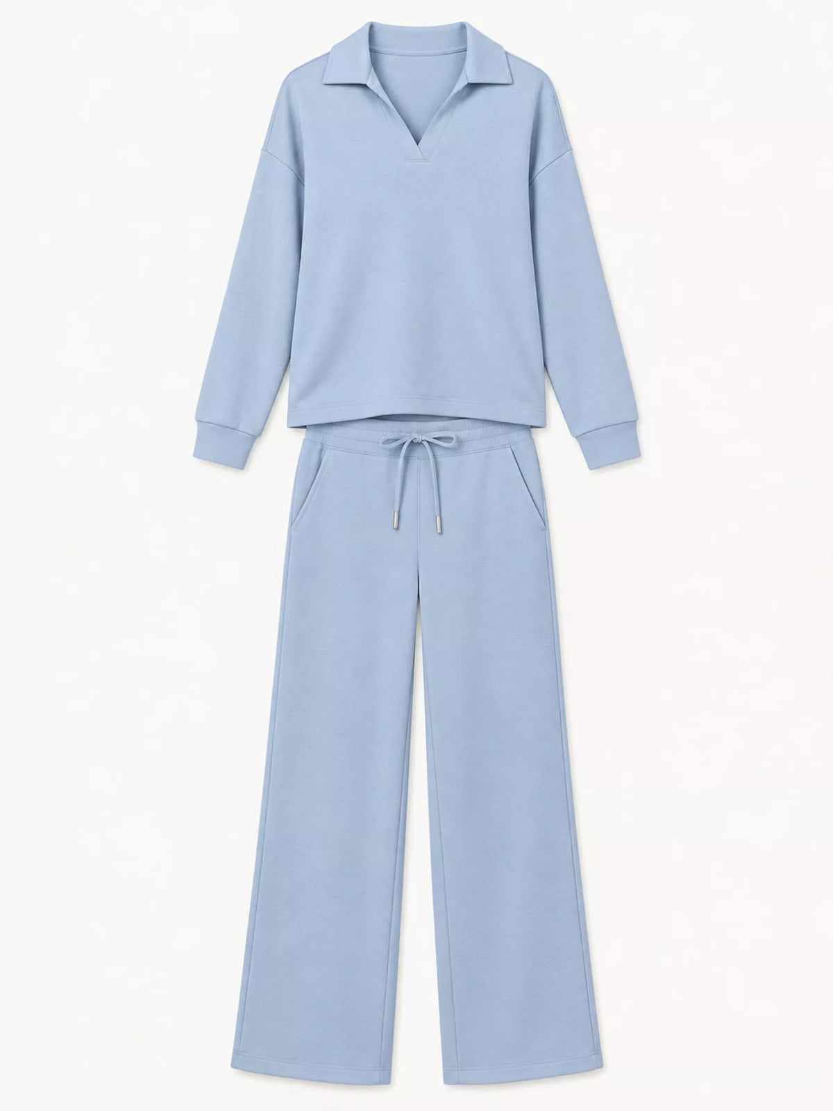 Top and drawstring pants set, blue flat set