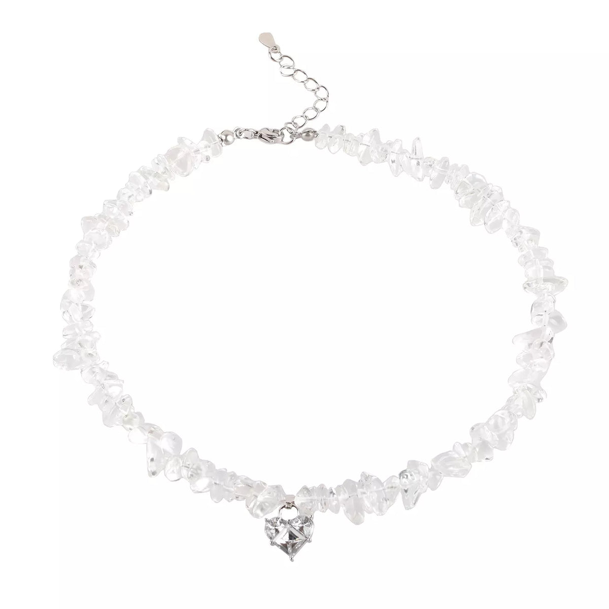 Silver crystal-chip heart pendant necklace