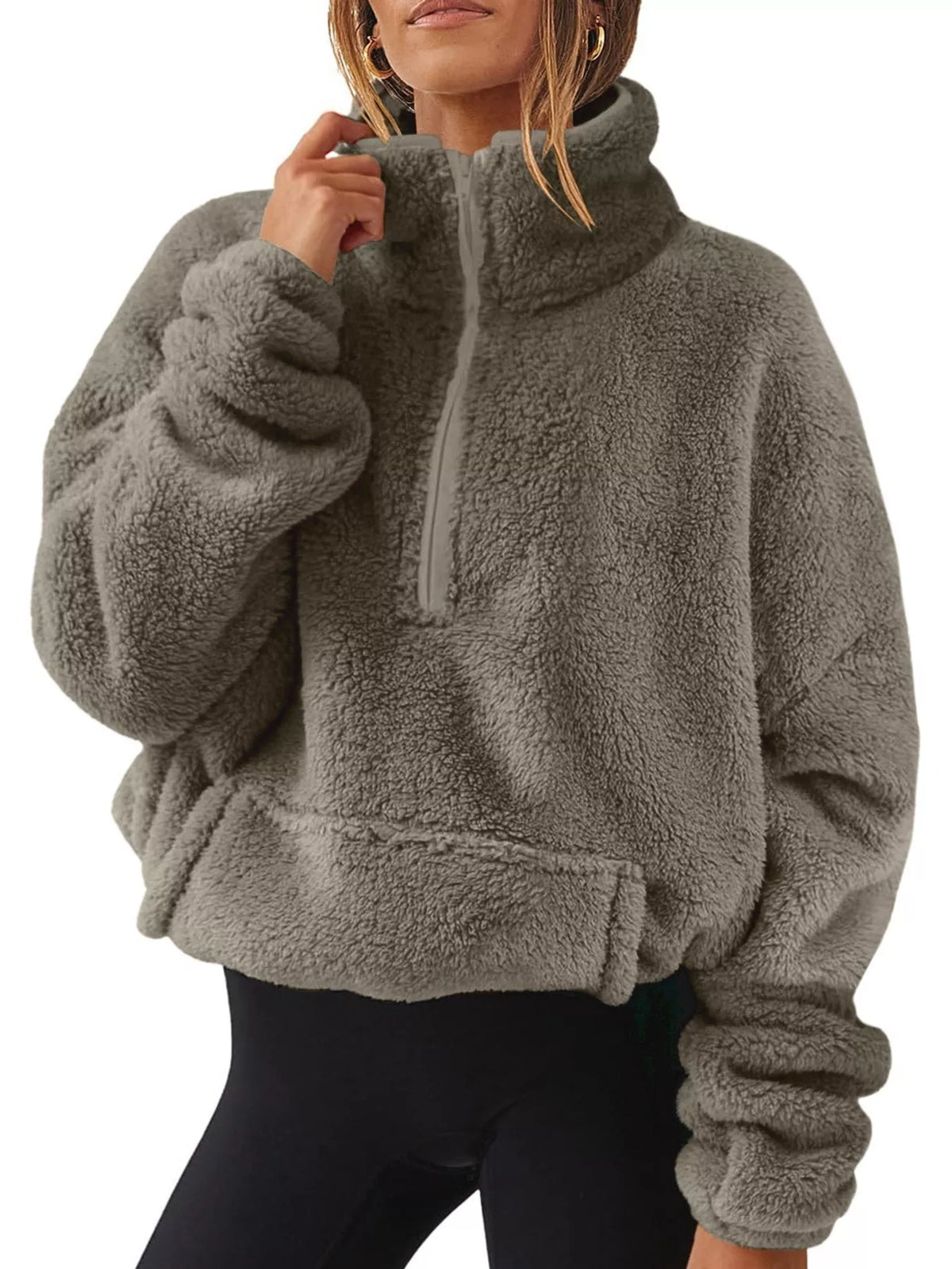 Sherpa quarter-zip sweatshirt, gray front