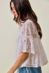 Trendsi SO ME Lace Ruffled Short Sleeves Swing Top - Pants