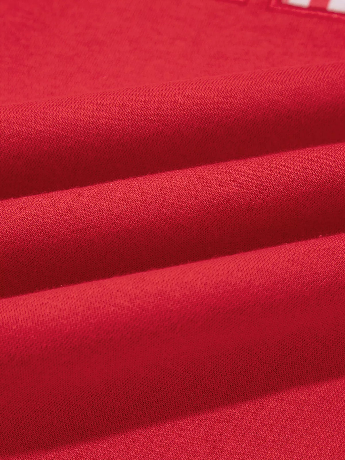 Red gingham sleeve slogan sweatshirt, detail view