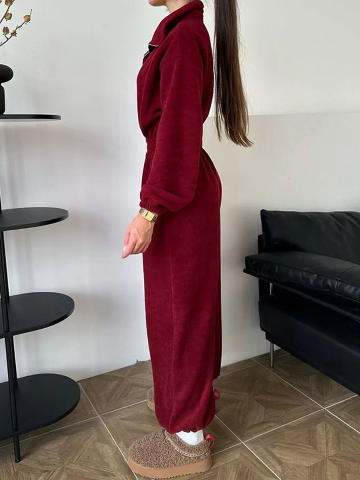 Zip Front Long Sleeve Jumpsuit — side view