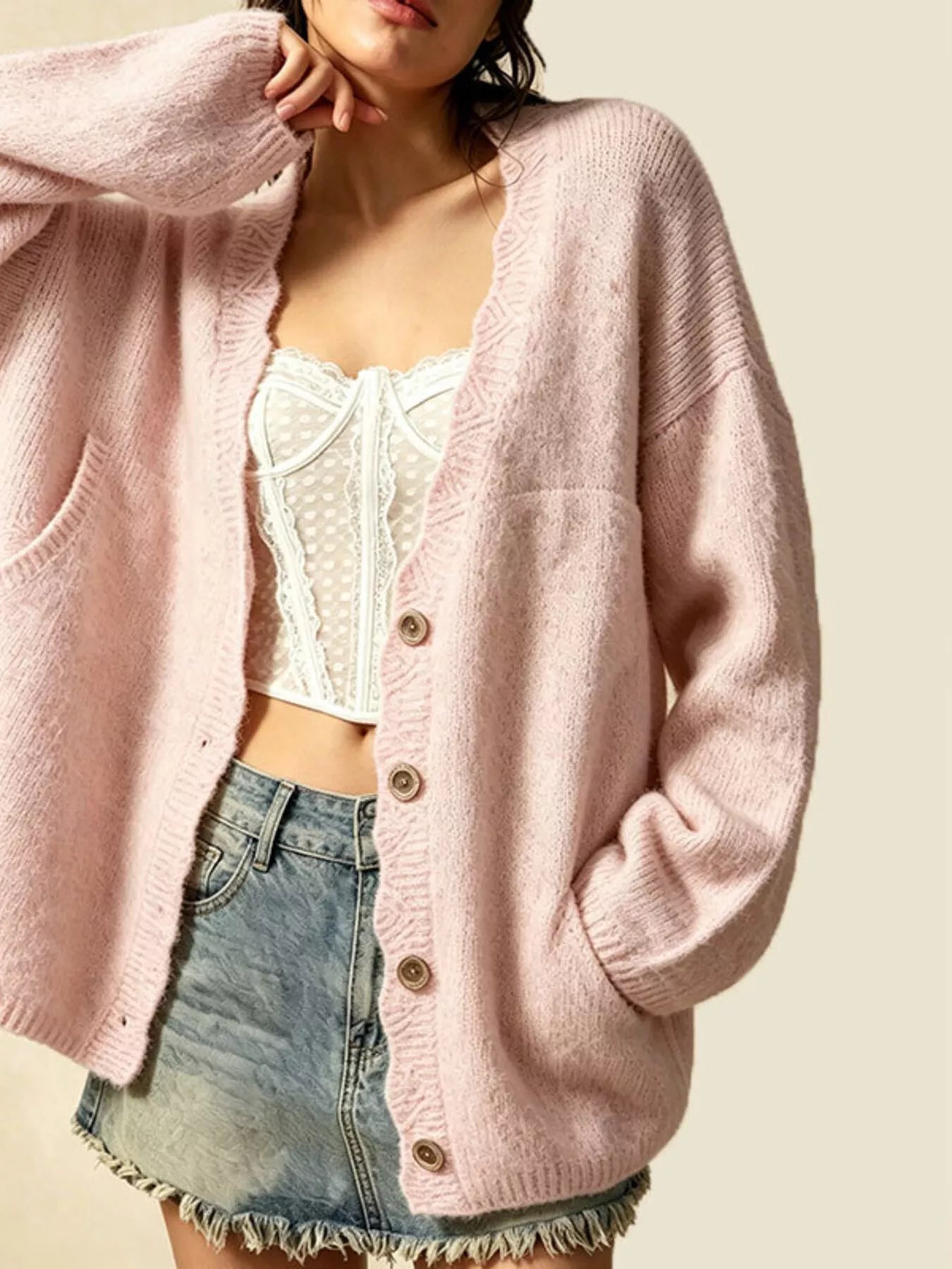 Trendsi V-Neck Button-Down Knit Cardigan -