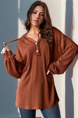 Trendsi Double Take Full Size Half Button Long Sleeve Hoodie -