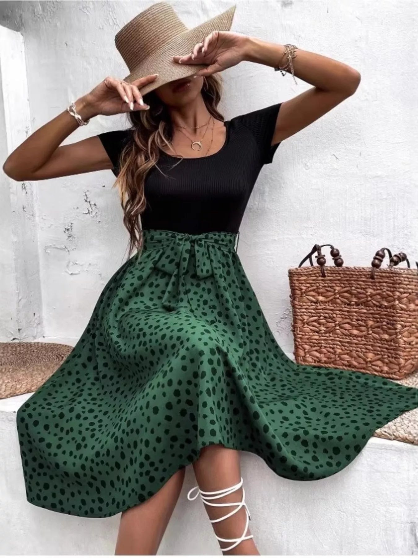 Trendsi Leopard Print Tie-Waist Dress -