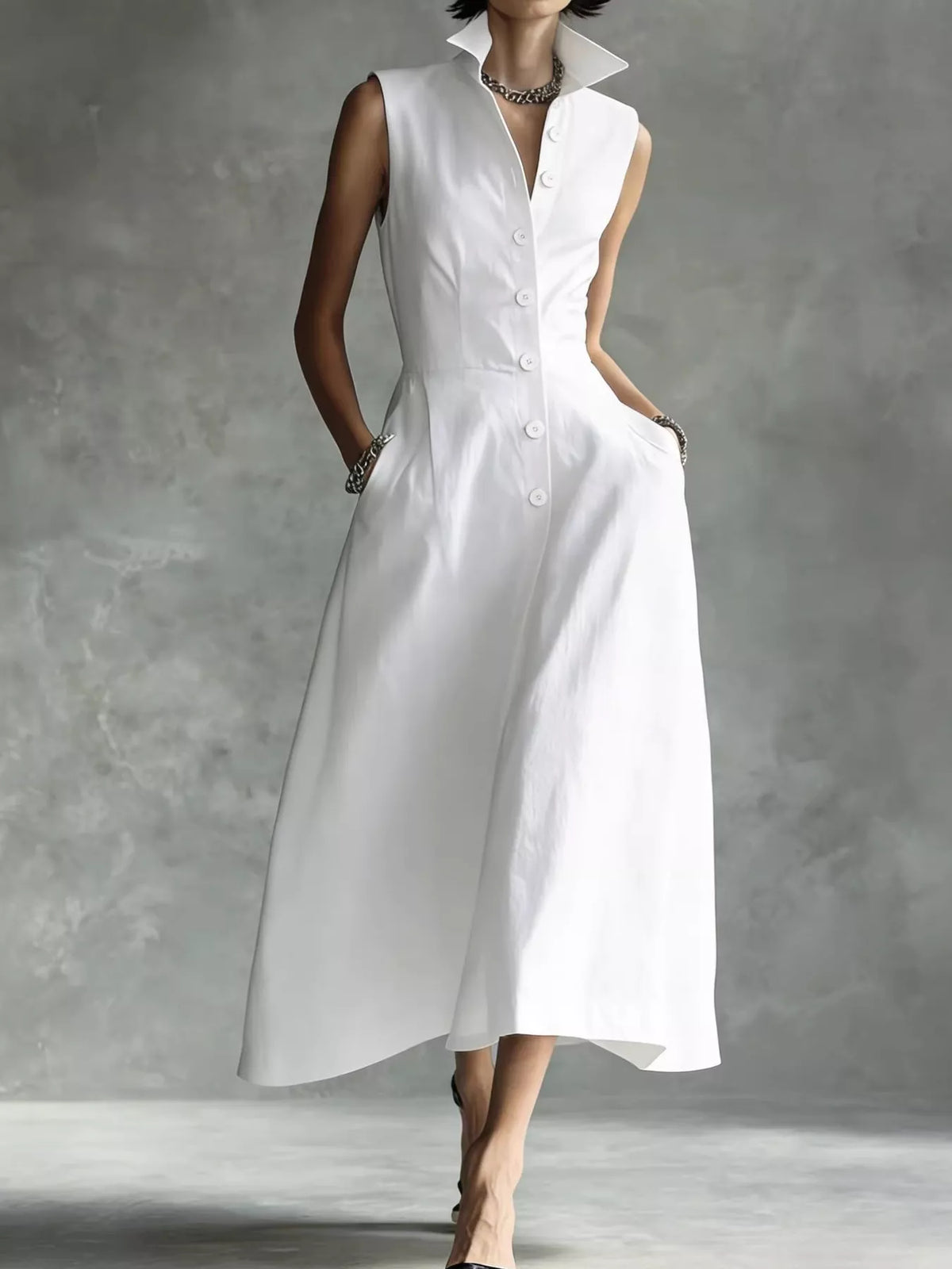 White button-down midi shirt dress