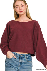 Trendsi Zenana Boat Neck Balloon Sleeve Sweater -