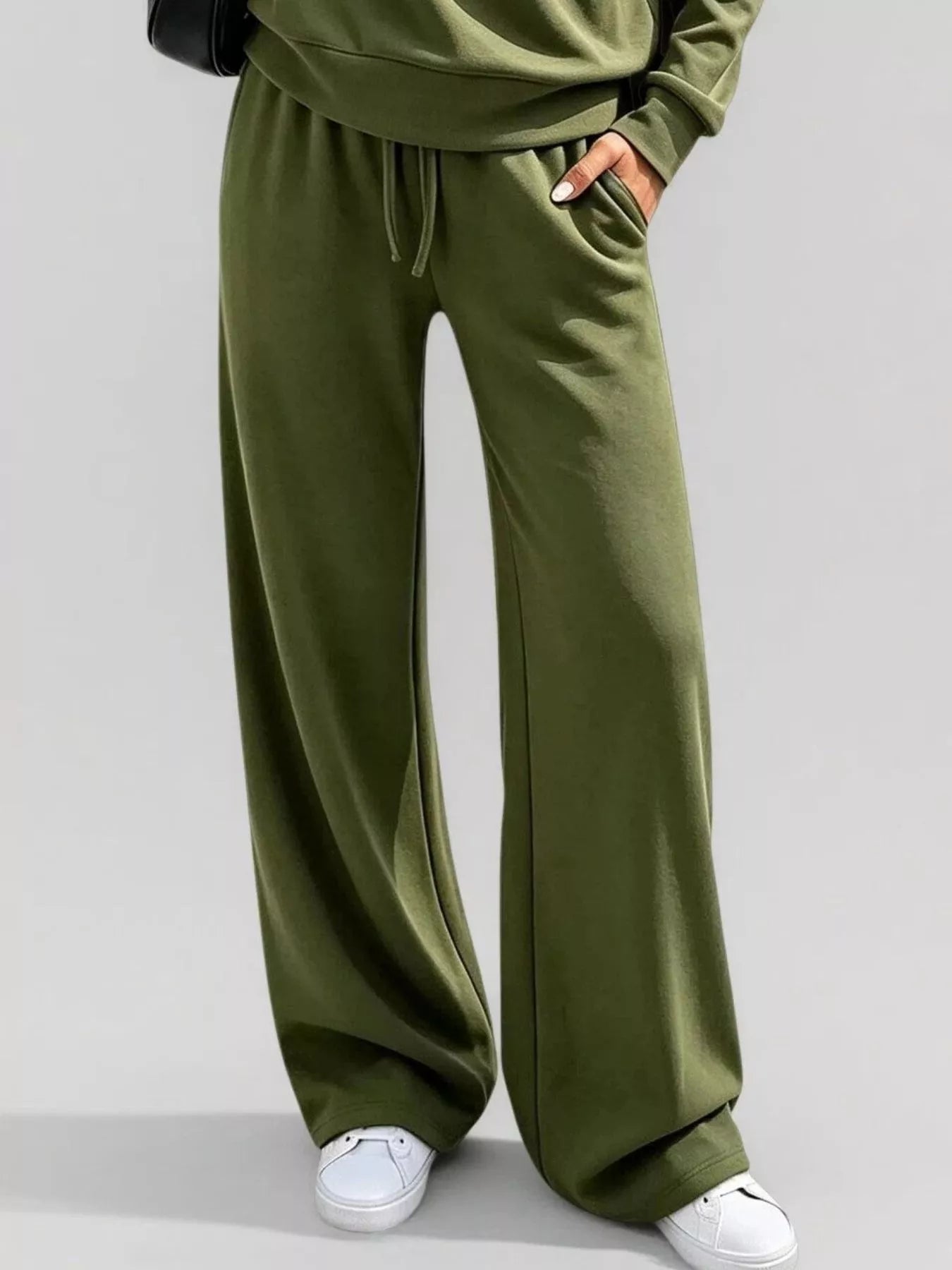 Button-detail dropped-shoulder top and pants set