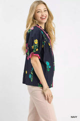 Trendsi Umgee Petal Parade Print Button-Down Blouse -
