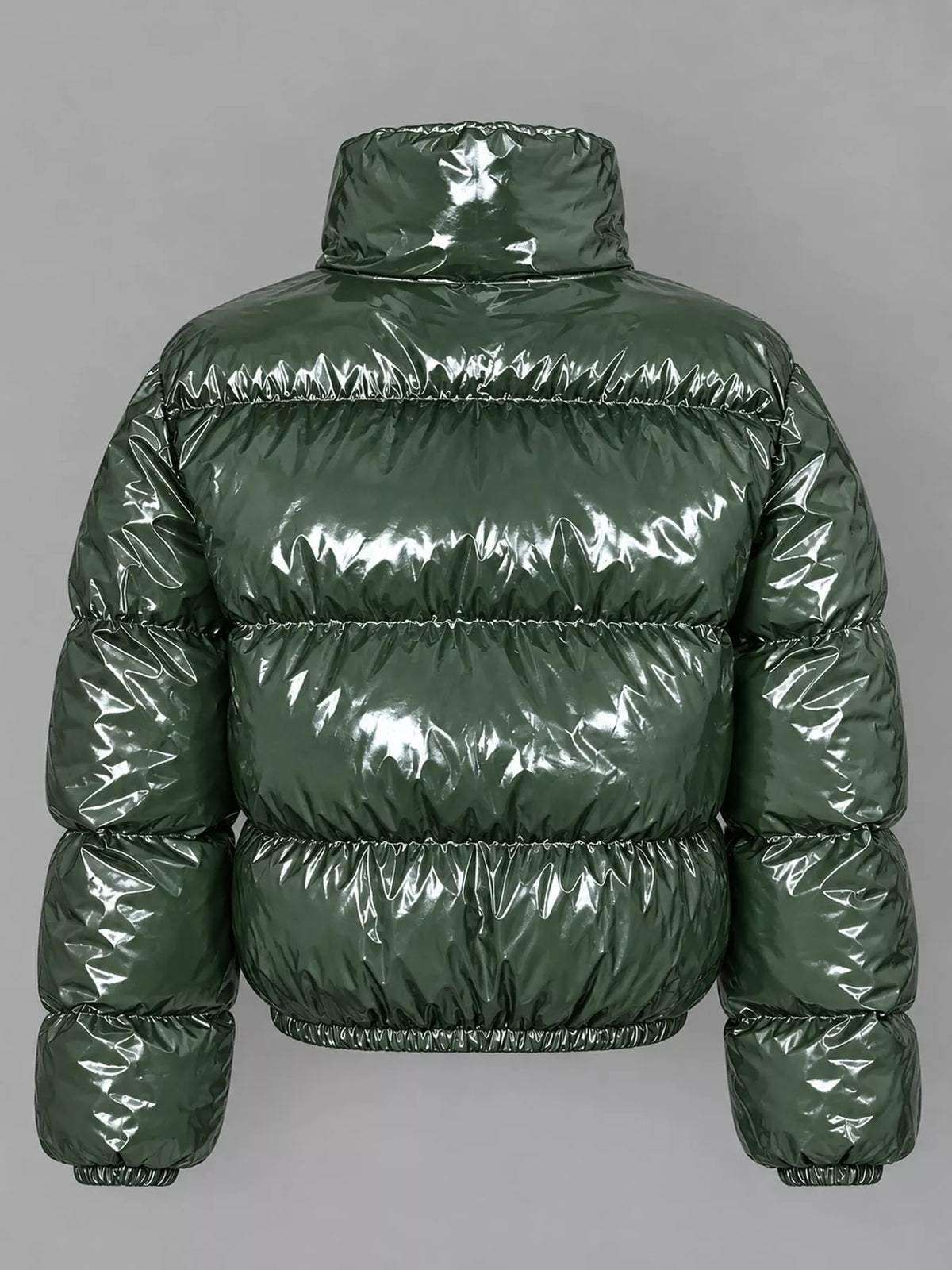Glossy Stand-Collar Zip-Up Puffer Jacket — back view