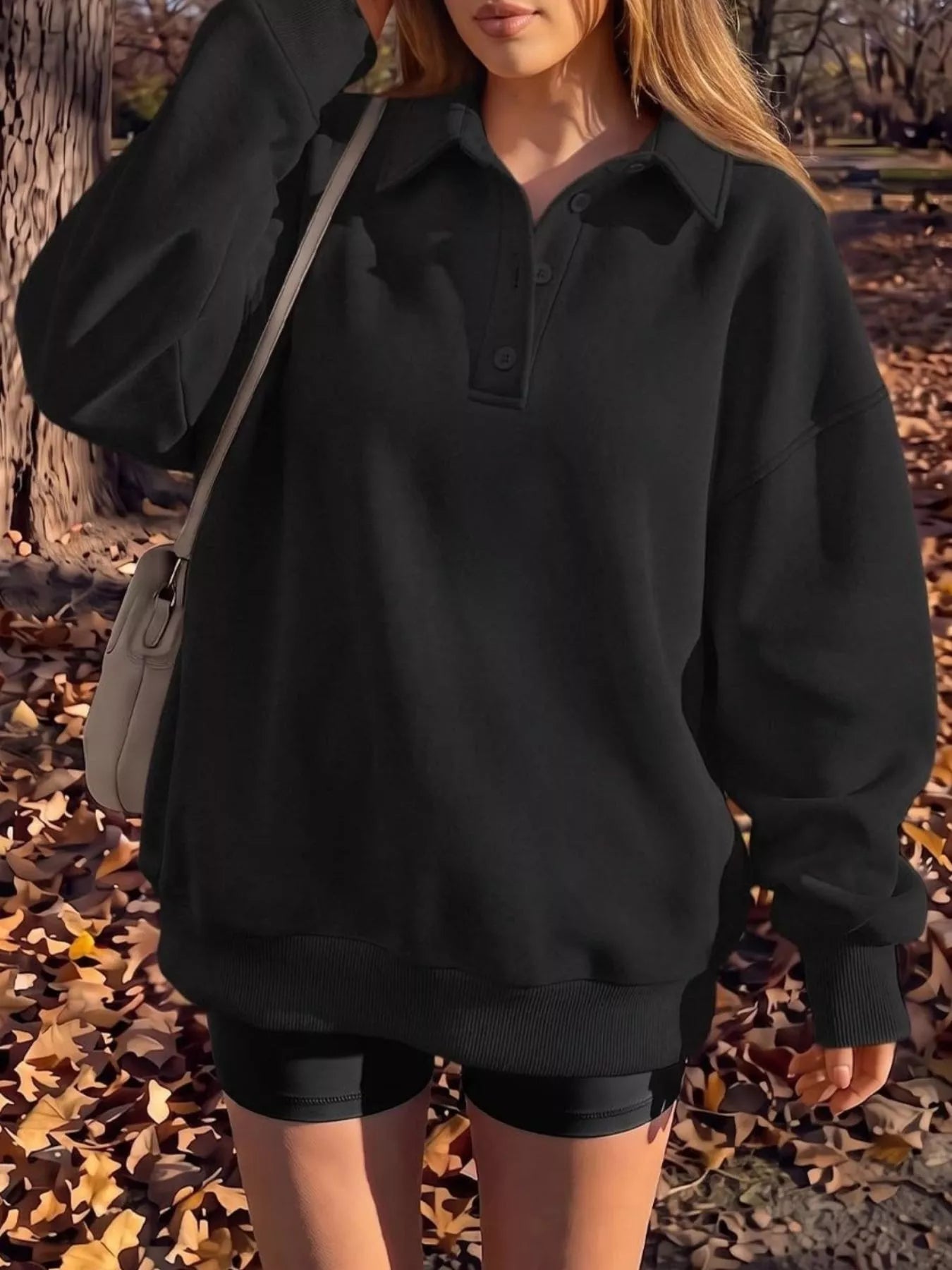 Trendsi Button Detail Dropped Shoulder Sweatshirt -