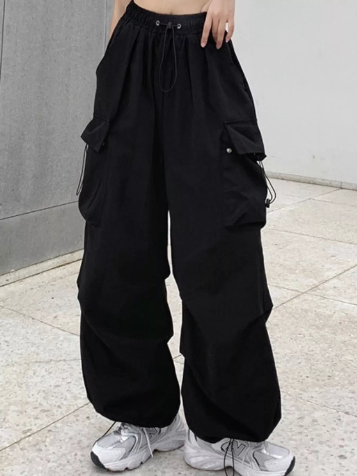 Black drawstring cargo pants