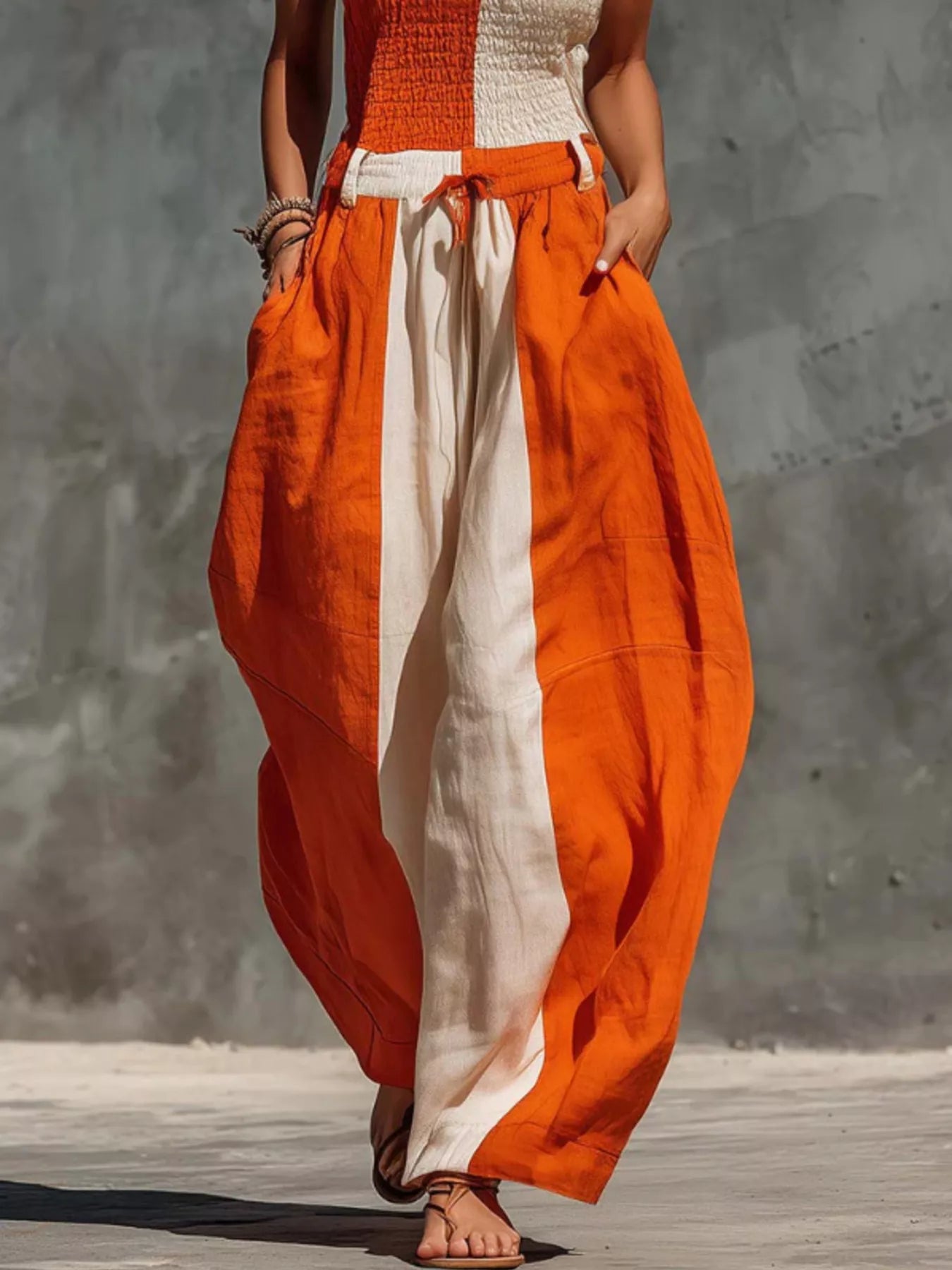 Trendsi Color-Block Strapless Smocked Jumpsuit -