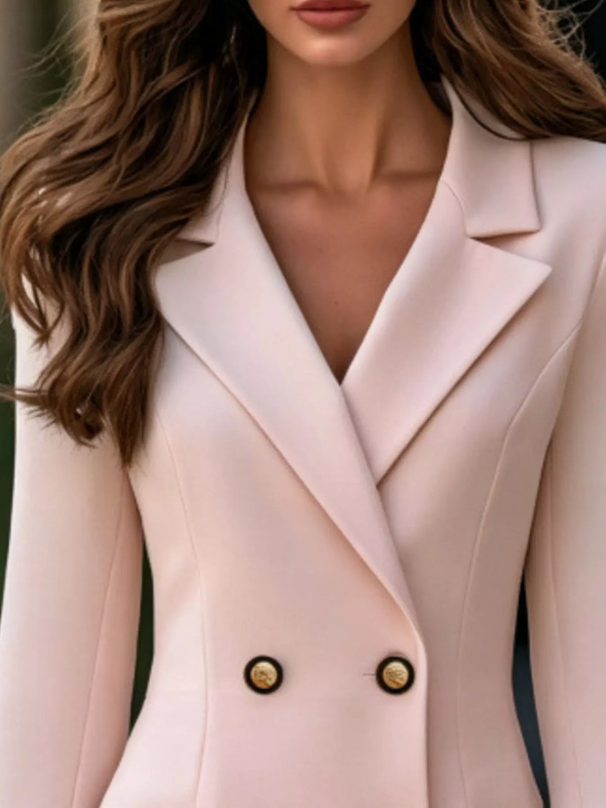 Dusty Pink double-breasted blazer dress with lace flare cuffs