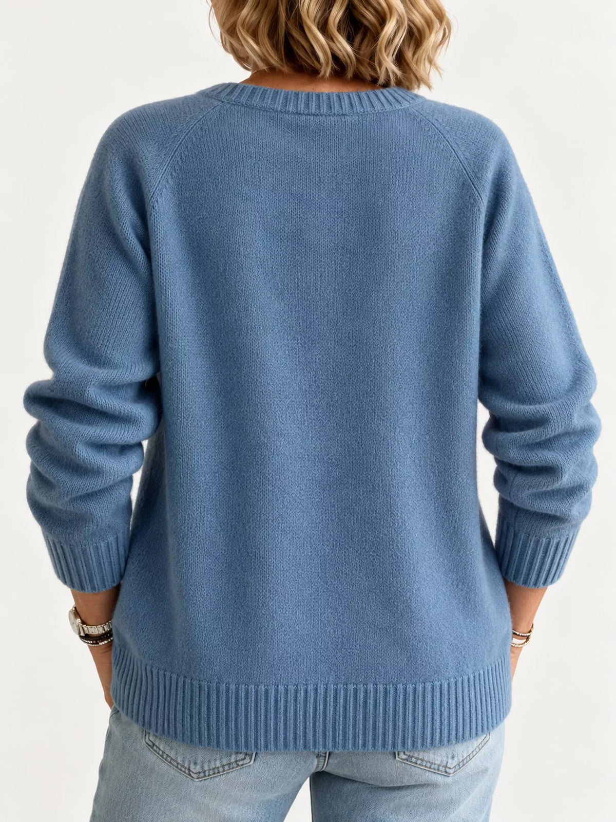 Women's Button-Down Knit Cardigan in blue — back view