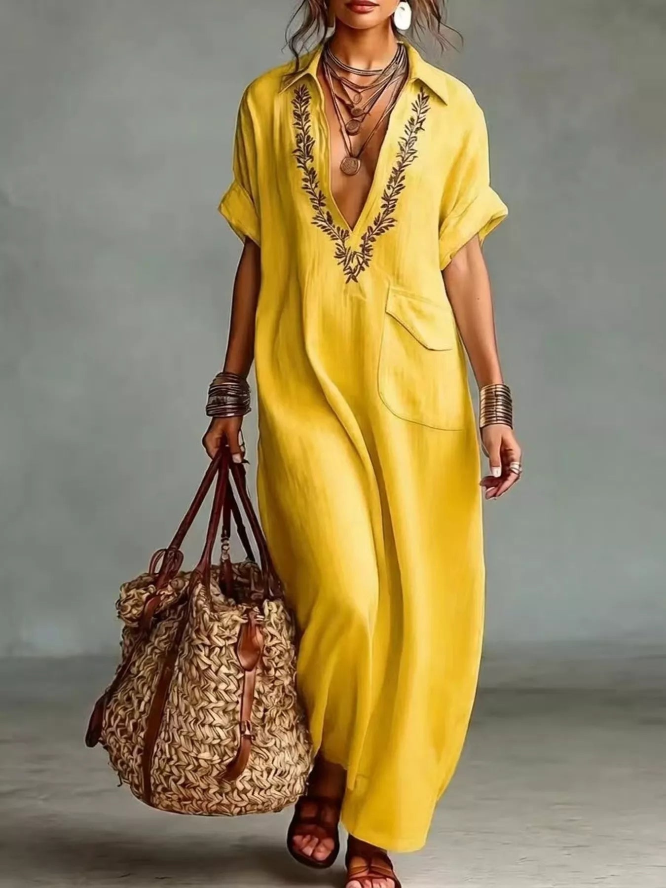 Trendsi Full Size Bohemian Embroidered Maxi Dress Plus Size - Dresses