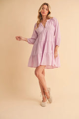 Trendsi Aemi + Co Notched Balloon Sleeve Tiered Mini Dress -