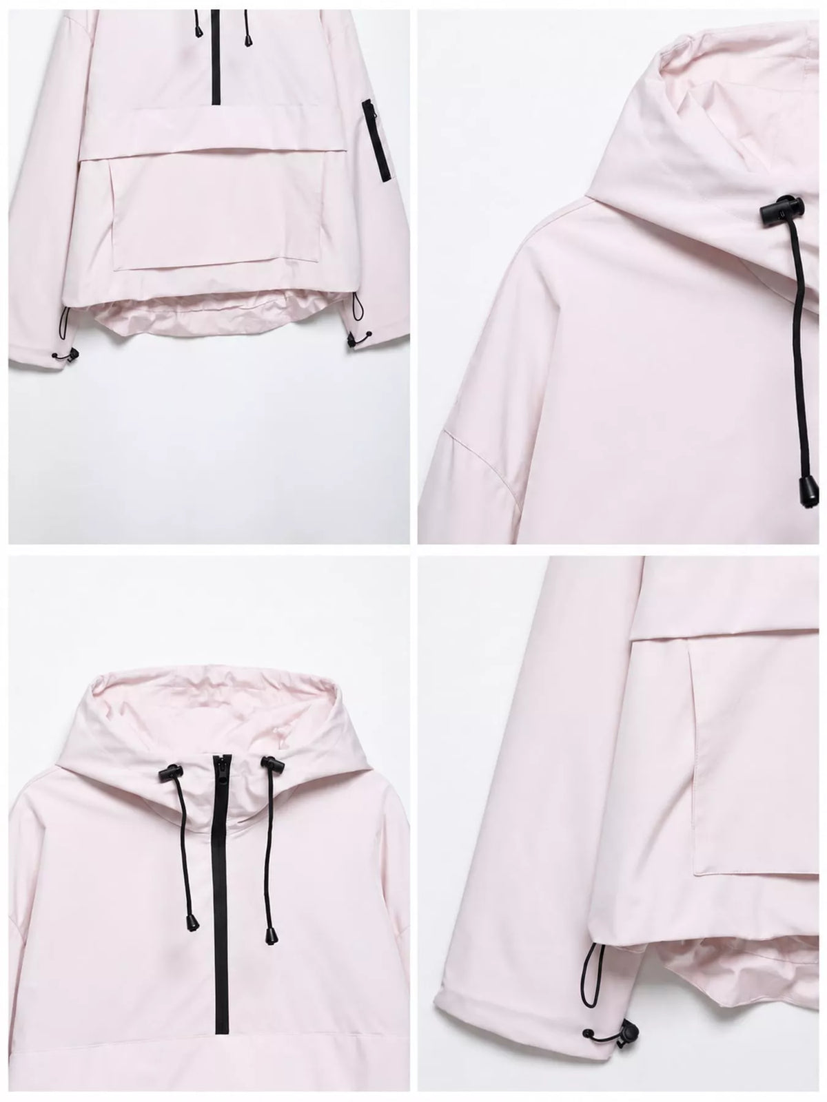 Half-Zip Hooded Anorak Jacket — garment construction details