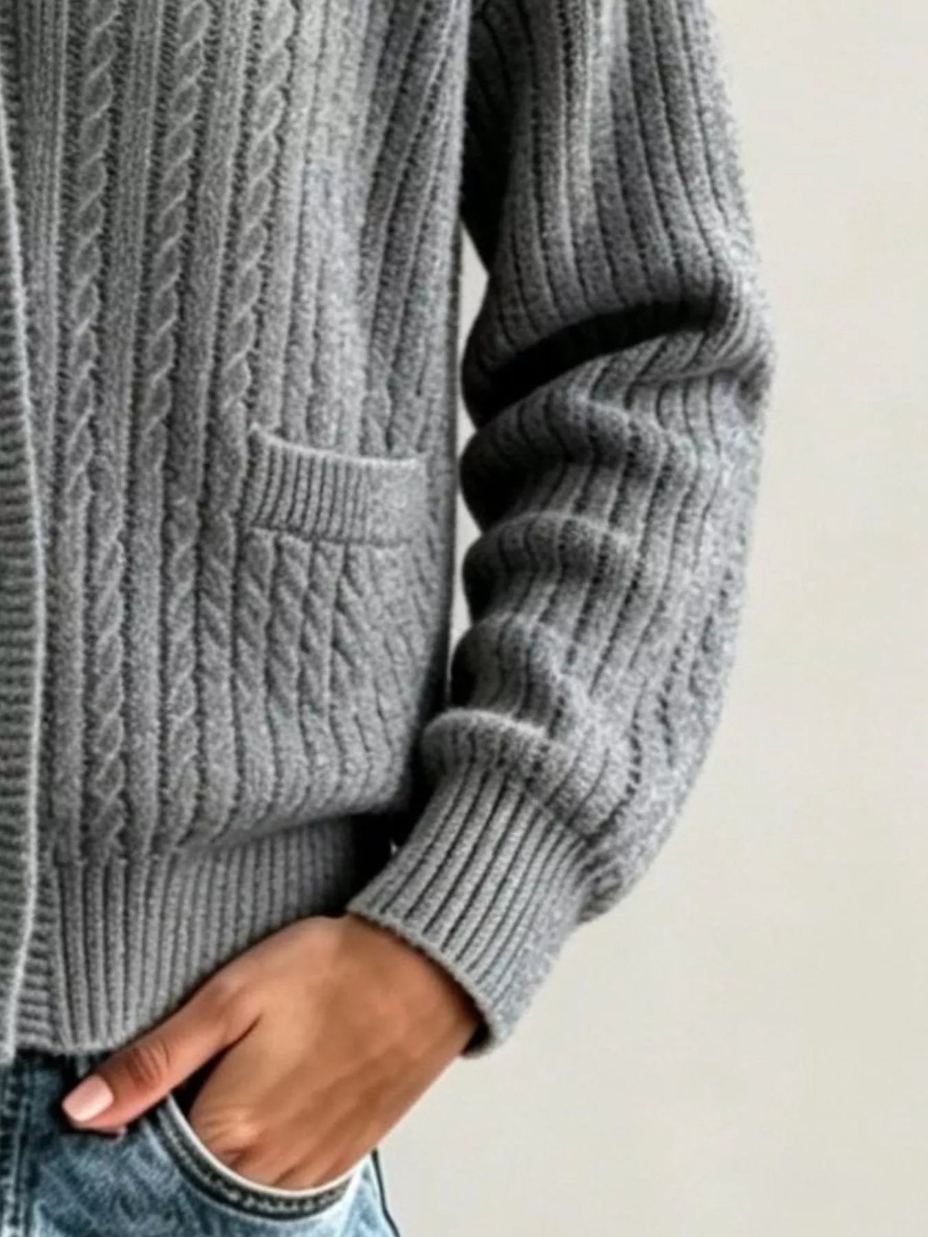 Trendsi Full Size Shawl Collar Cable Knit Cardigan Plus Size -
