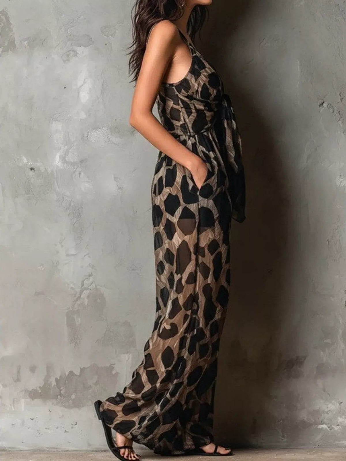 Tie-Knot Detail Geometric Print Wide-Leg Jumpsuit — side view